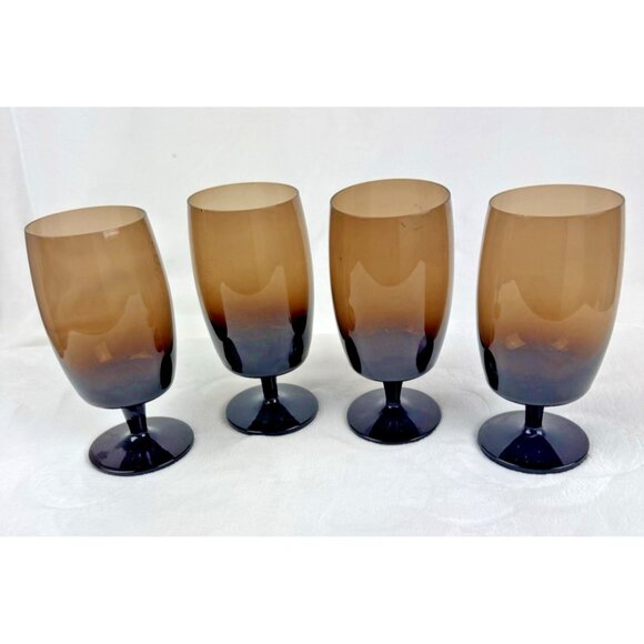 Gorham Crystal Set Of 4 Brown Wine Goblet 6.5" Tall  Reizart Hand Blown Germany - Picture 1 of 4
